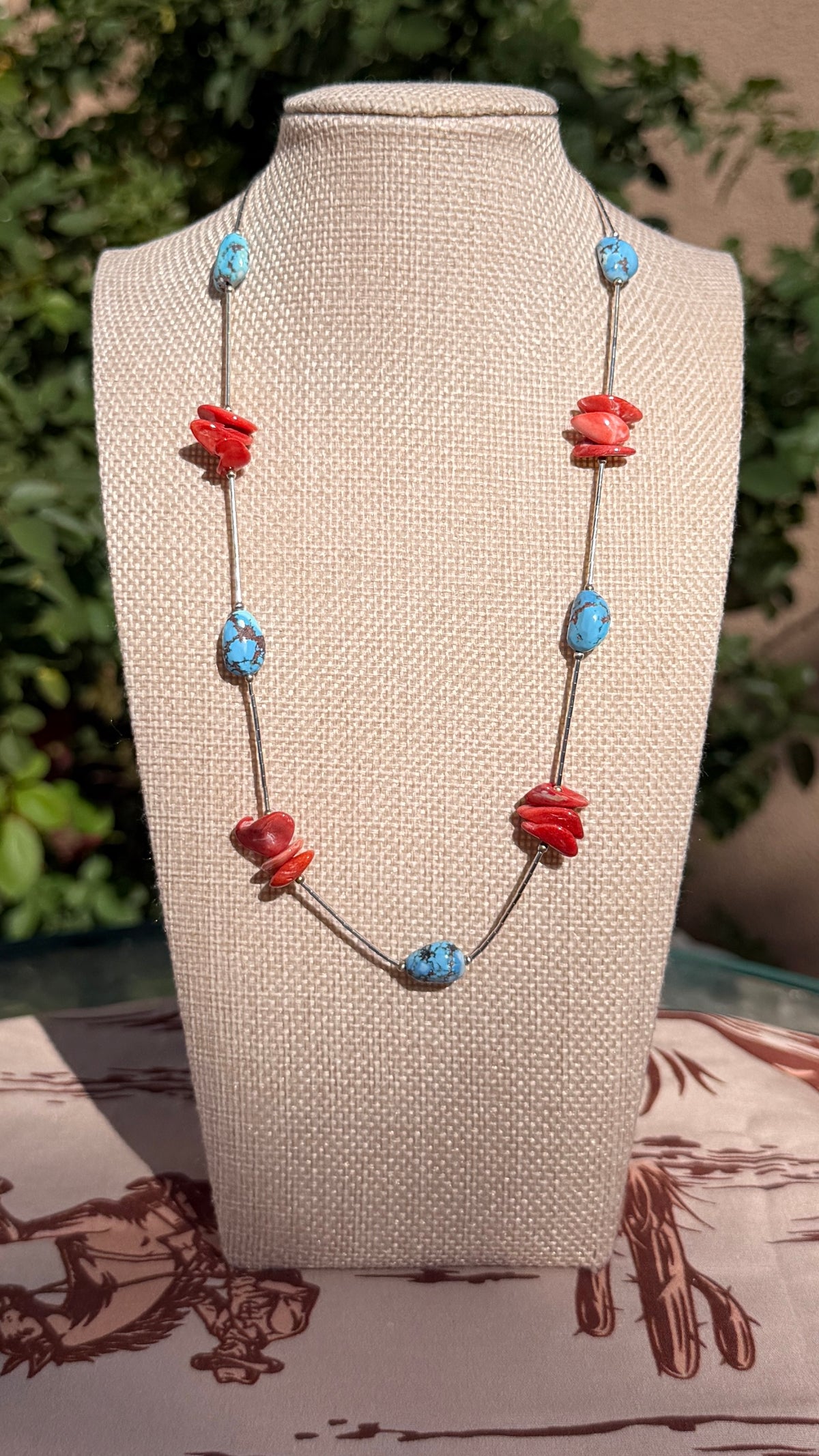 Golden Hills & Red Spiny Liquid Silver Necklace