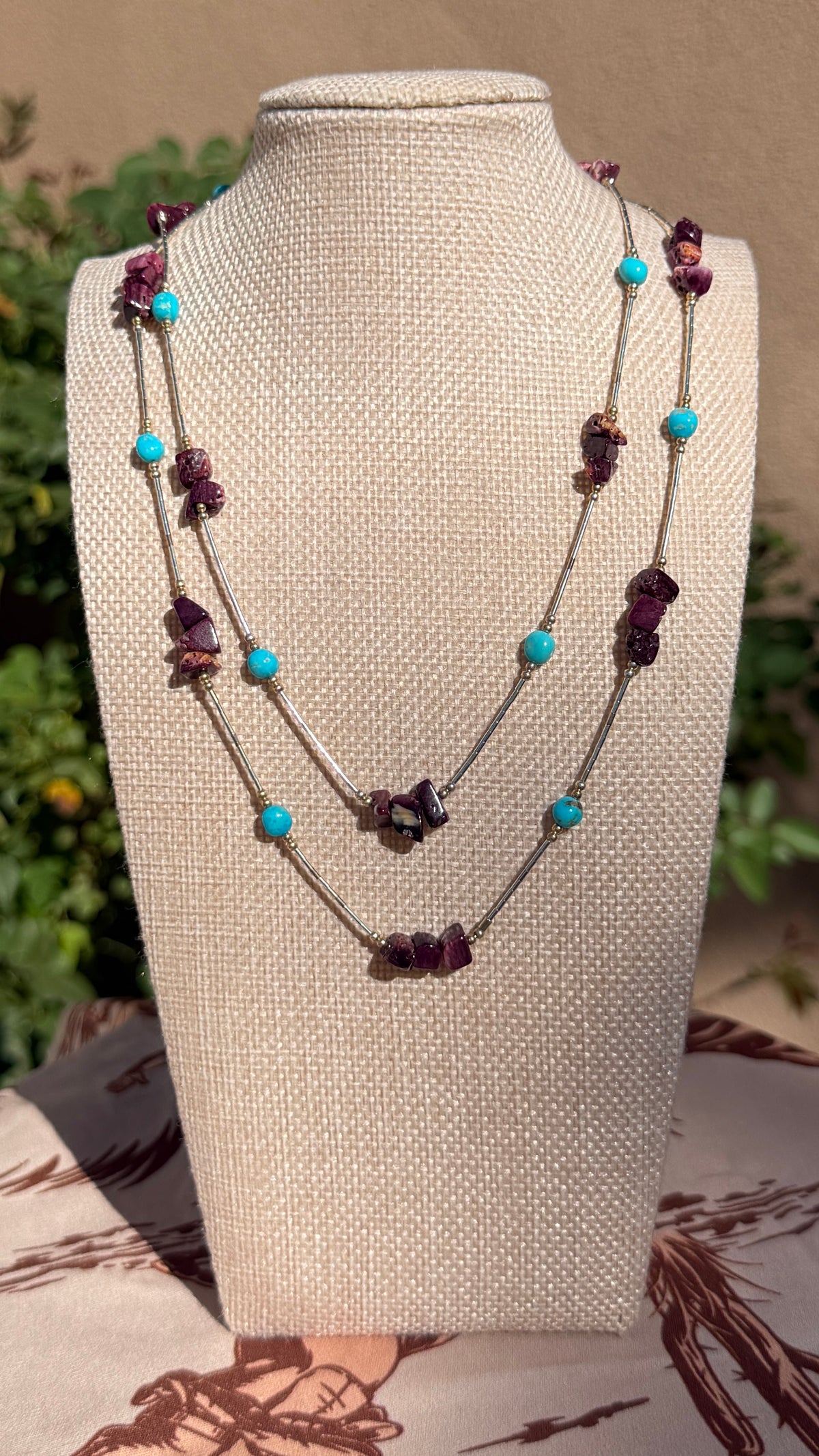 Sleeping Beauty & Purple Spiny Liquid Silver Necklace
