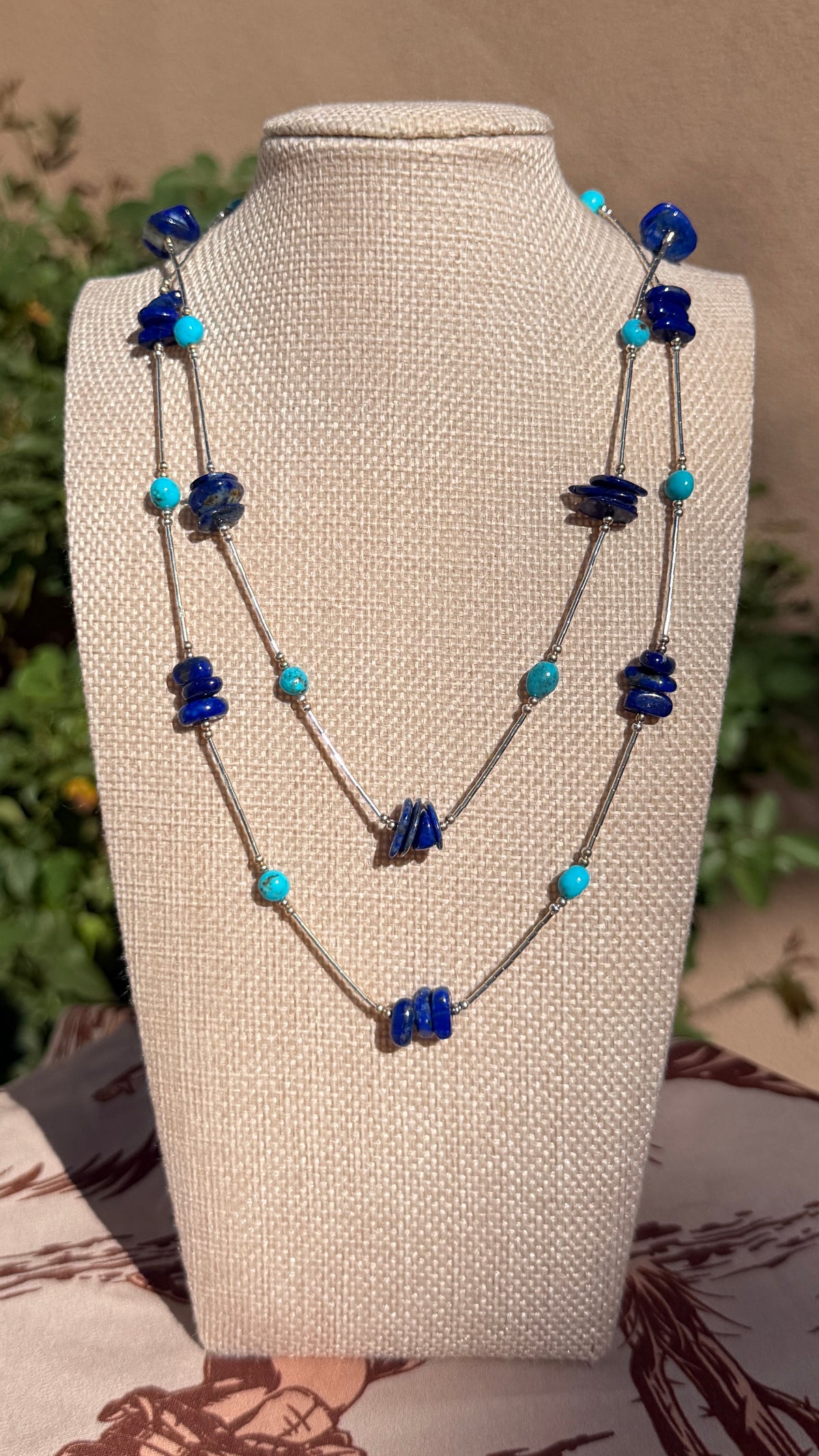 Sleeping Beauty & Lapis Liquid Silver Necklace