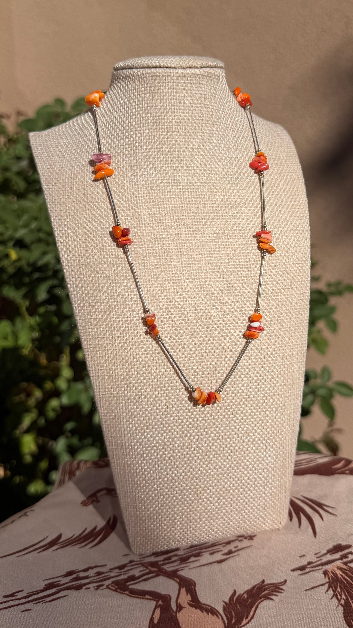 Orange Spiny Chip & Liquid Silver Necklace