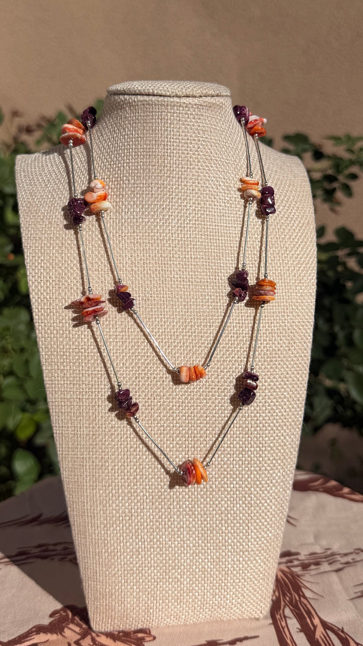 Liquid Silver Orange & Purple Spiny Chip Necklace