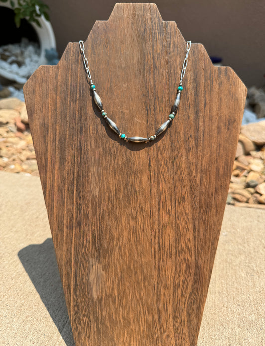 Silver torpedo & Turquoise necklace
