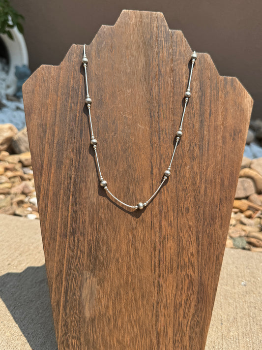 Liquid silver & silver pearl necklace