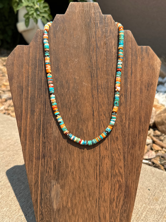 Turquoise & Orange spiny disk necklace