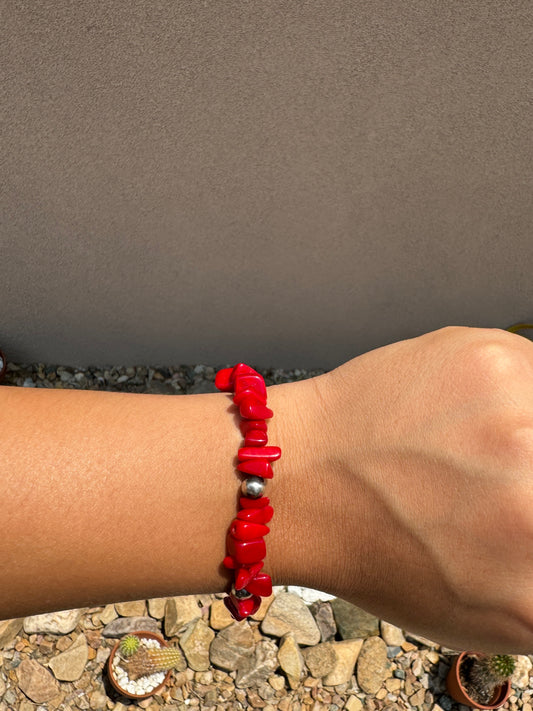 Red coral chip bracelet