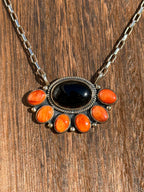 Black Onyx & Orange Spiny Bar Necklace