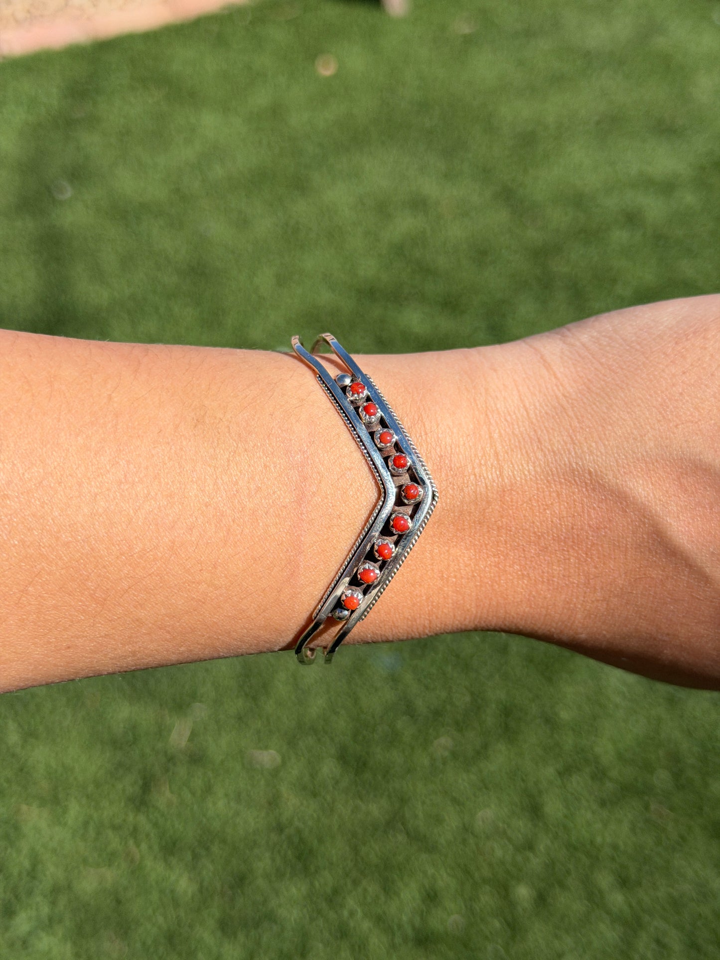 Zuni Red Coral Chevron cuff