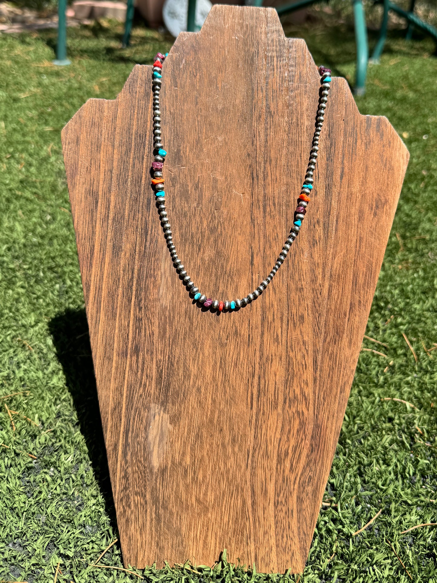 Graduated silver pearl & multi stone necklace