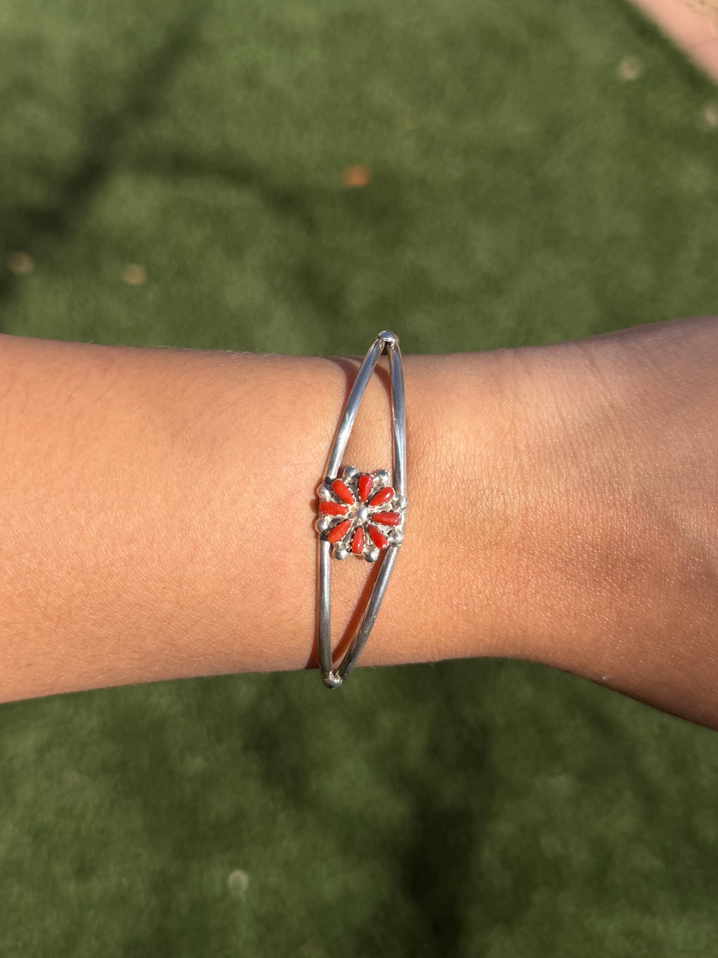 Zuni Red coral flower cuff