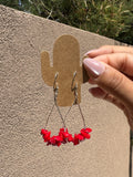 Liquid silver loop earrings with red coral chips