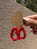 Red coral chip loop earrings