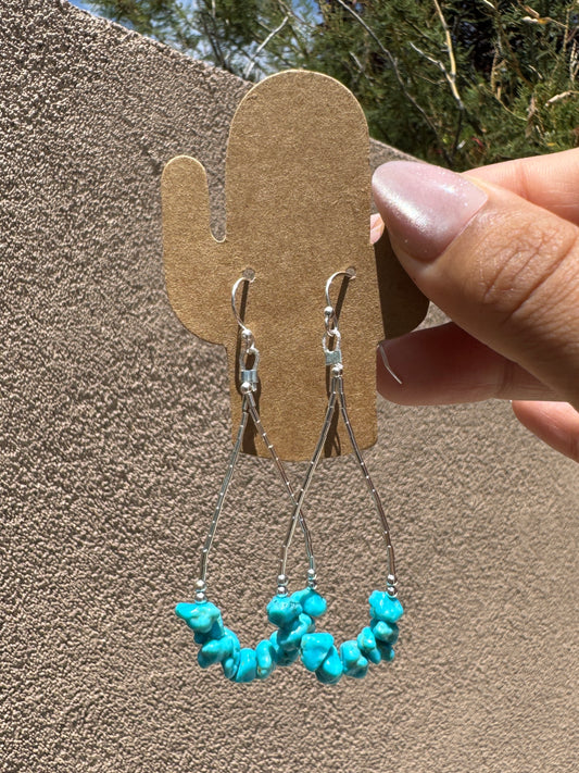 Liquid silver loop earrings with Turquoise chips