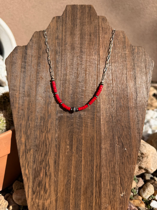 Chain necklace & Coral