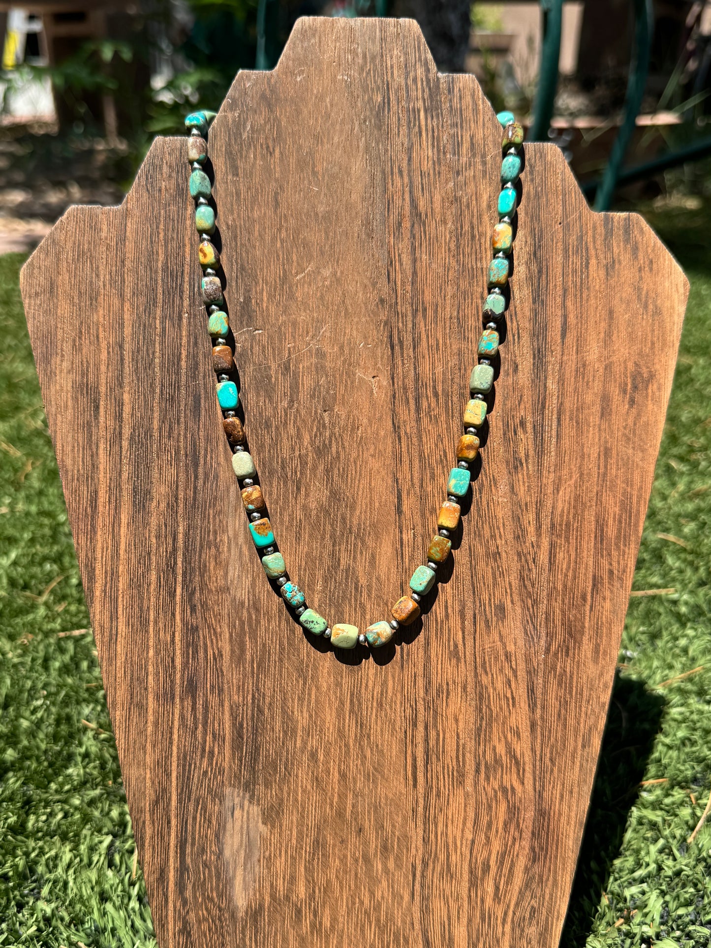 Turquoise & silver pearl necklace