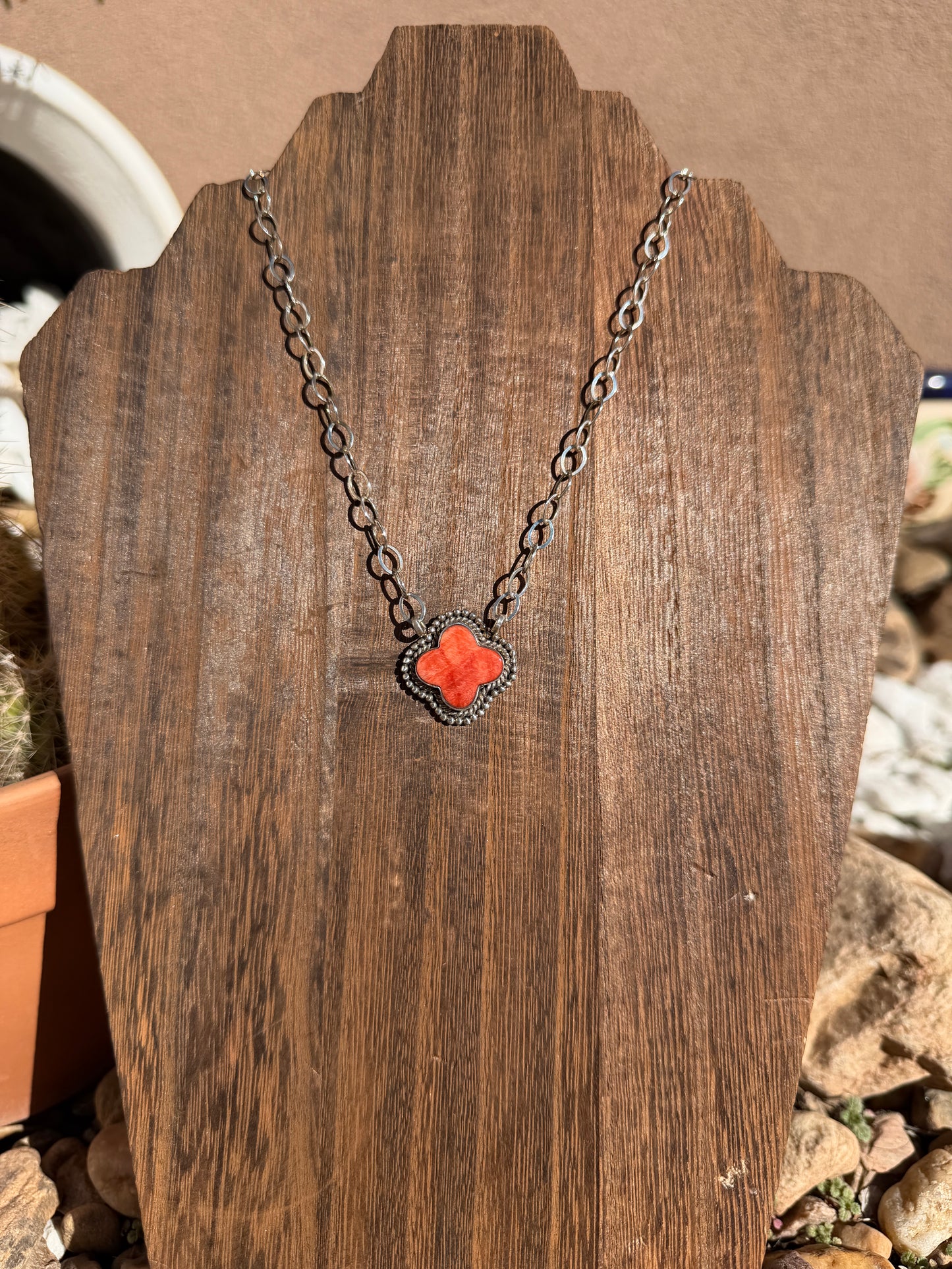 Orange Spiny Clover Bar Necklace