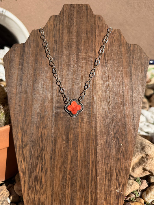 Orange Spiny Clover Bar Necklace