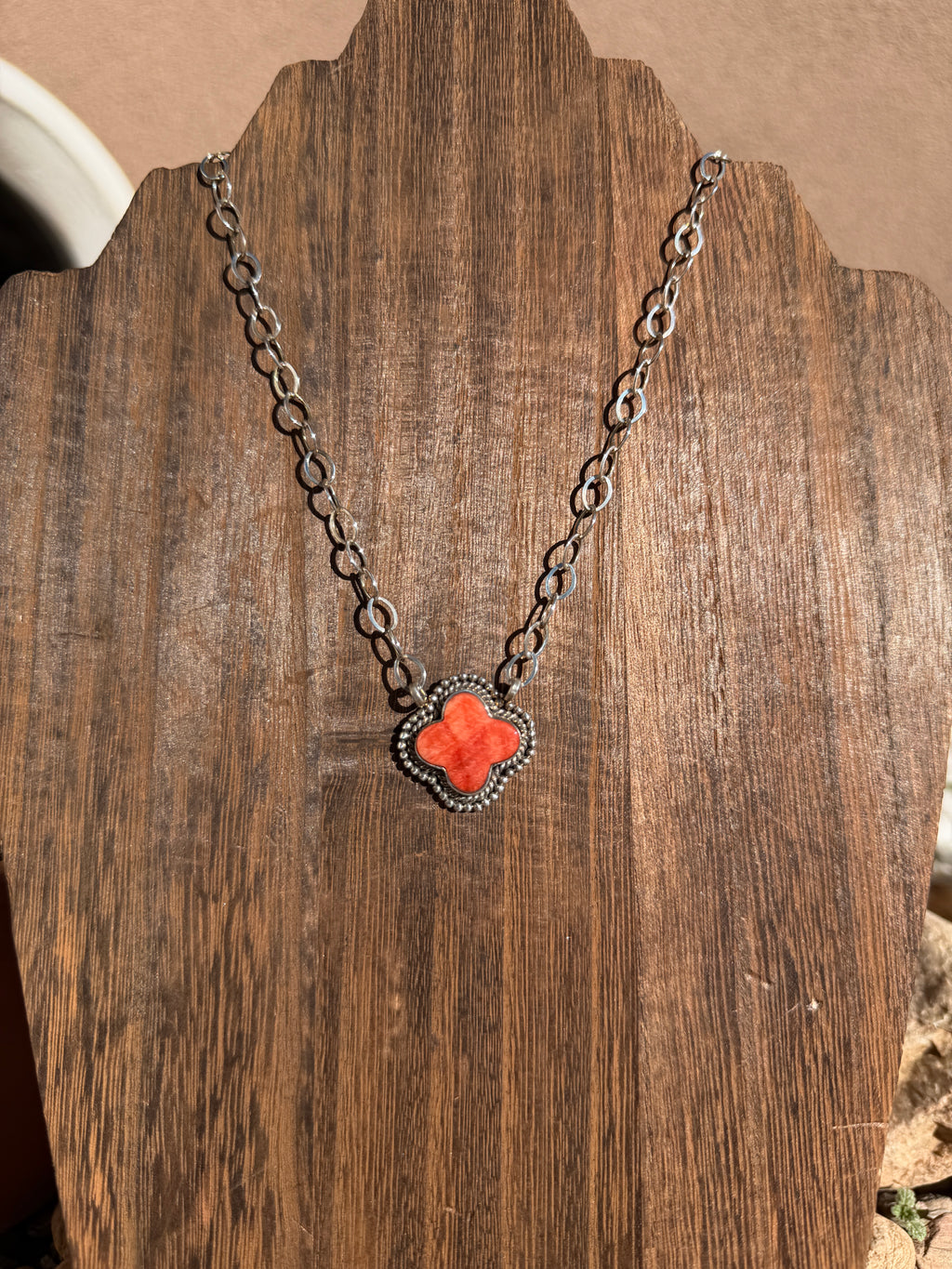 Orange Spiny Clover Bar Necklace