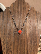 Orange Spiny Clover Bar Necklace