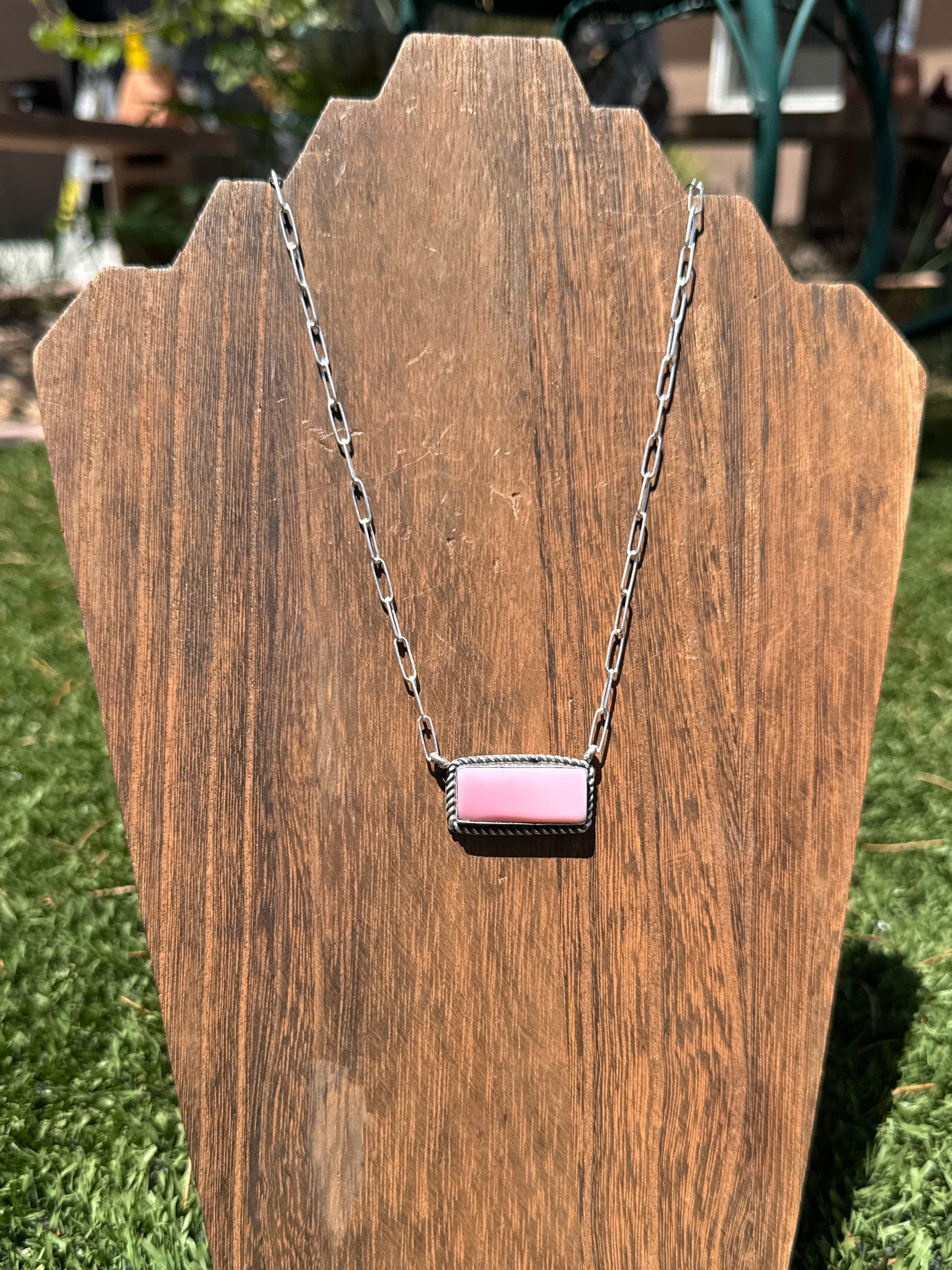 Pink Conch Bar Necklace