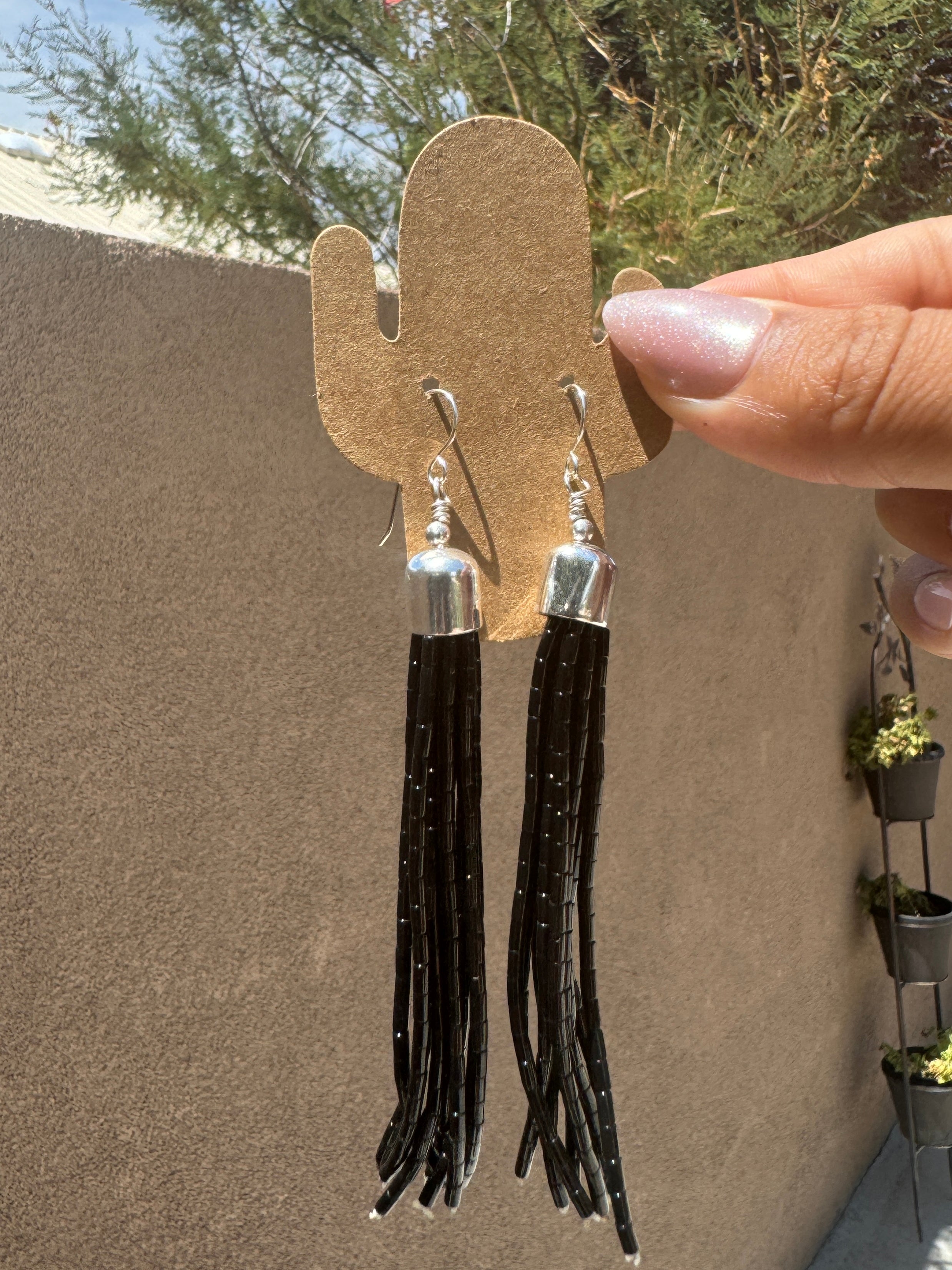 Black onyx tassel earrings