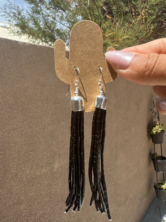 Black onyx tassel earrings