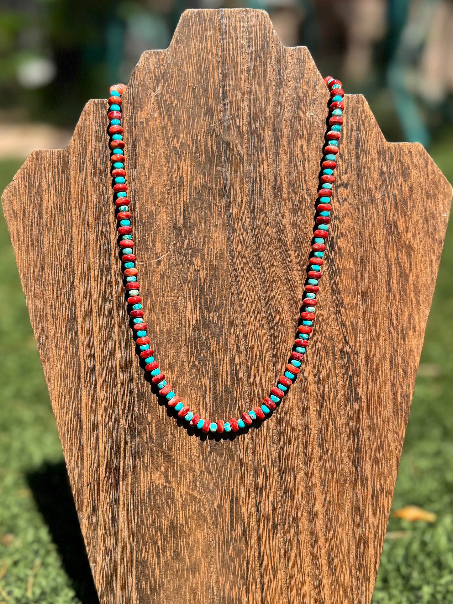 Red spiny & Turquoise rondelle Necklace