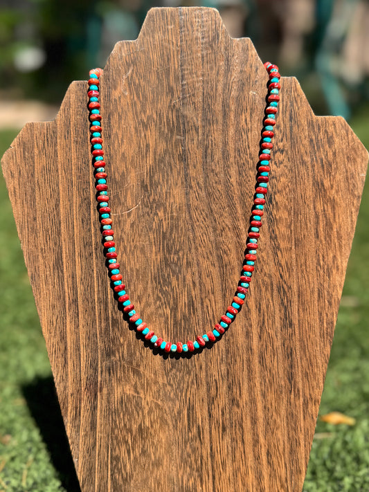 Red spiny & Turquoise rondelle Necklace