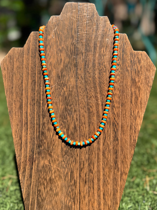 Orange spiny & Turquoise rondelle neclace