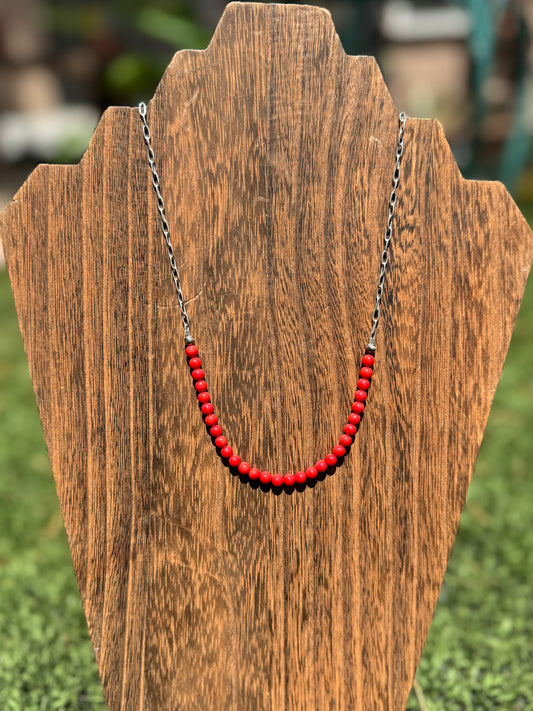 Red coral bead necklace