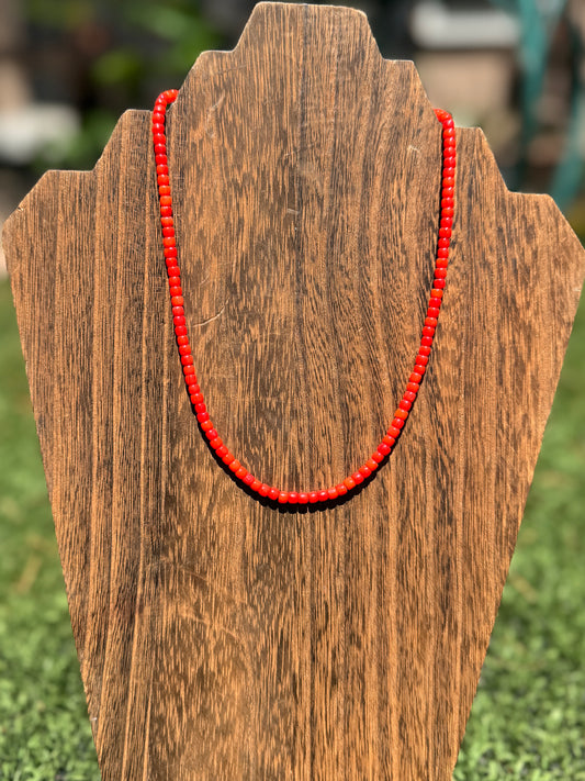 Red coral rondelle necklace