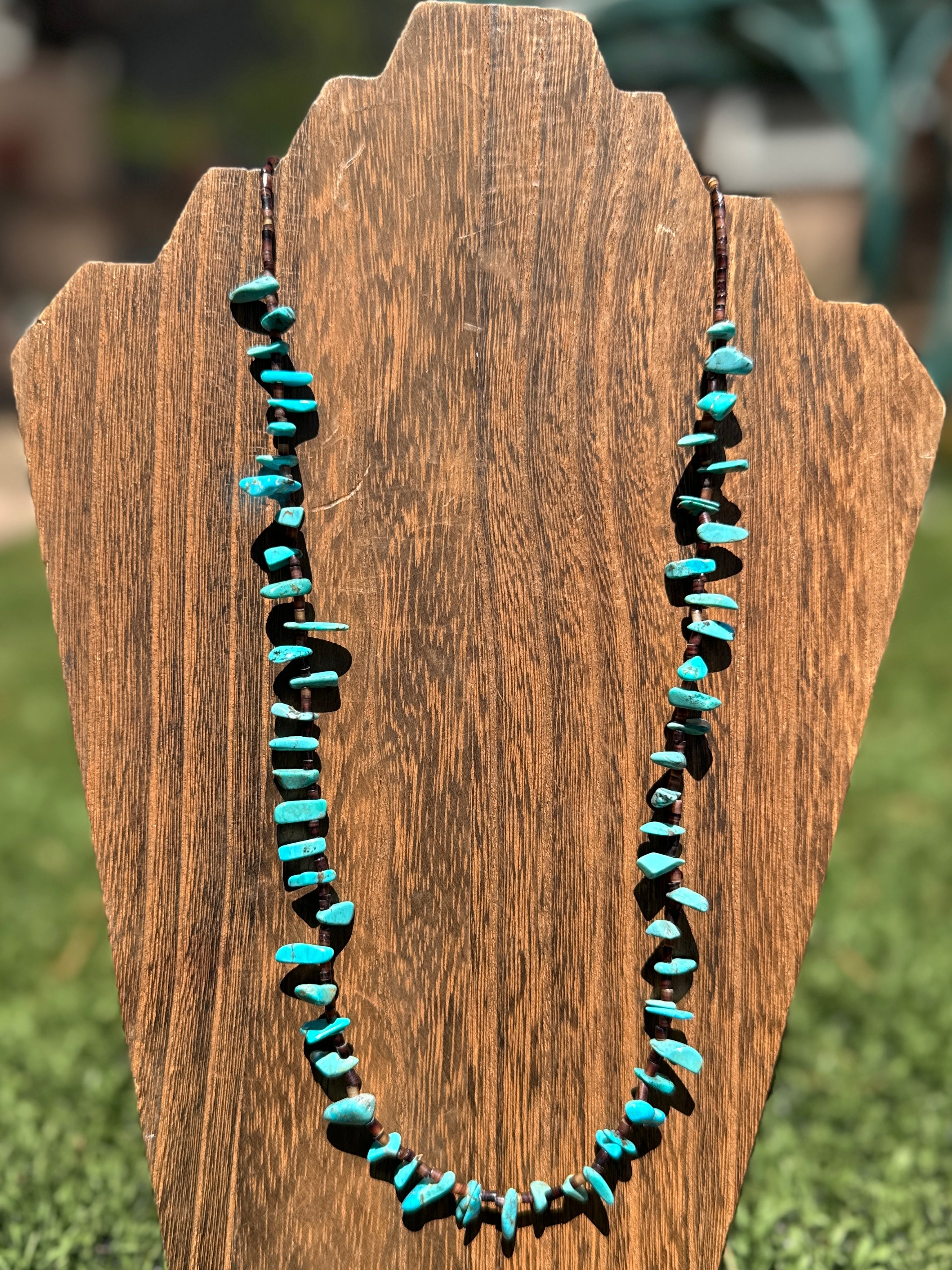 Brown Penshell necklace with Turquoise chips – Silver Cactus Co