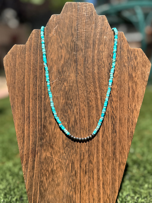 Turquoise heishi necklace with Silver Pearls