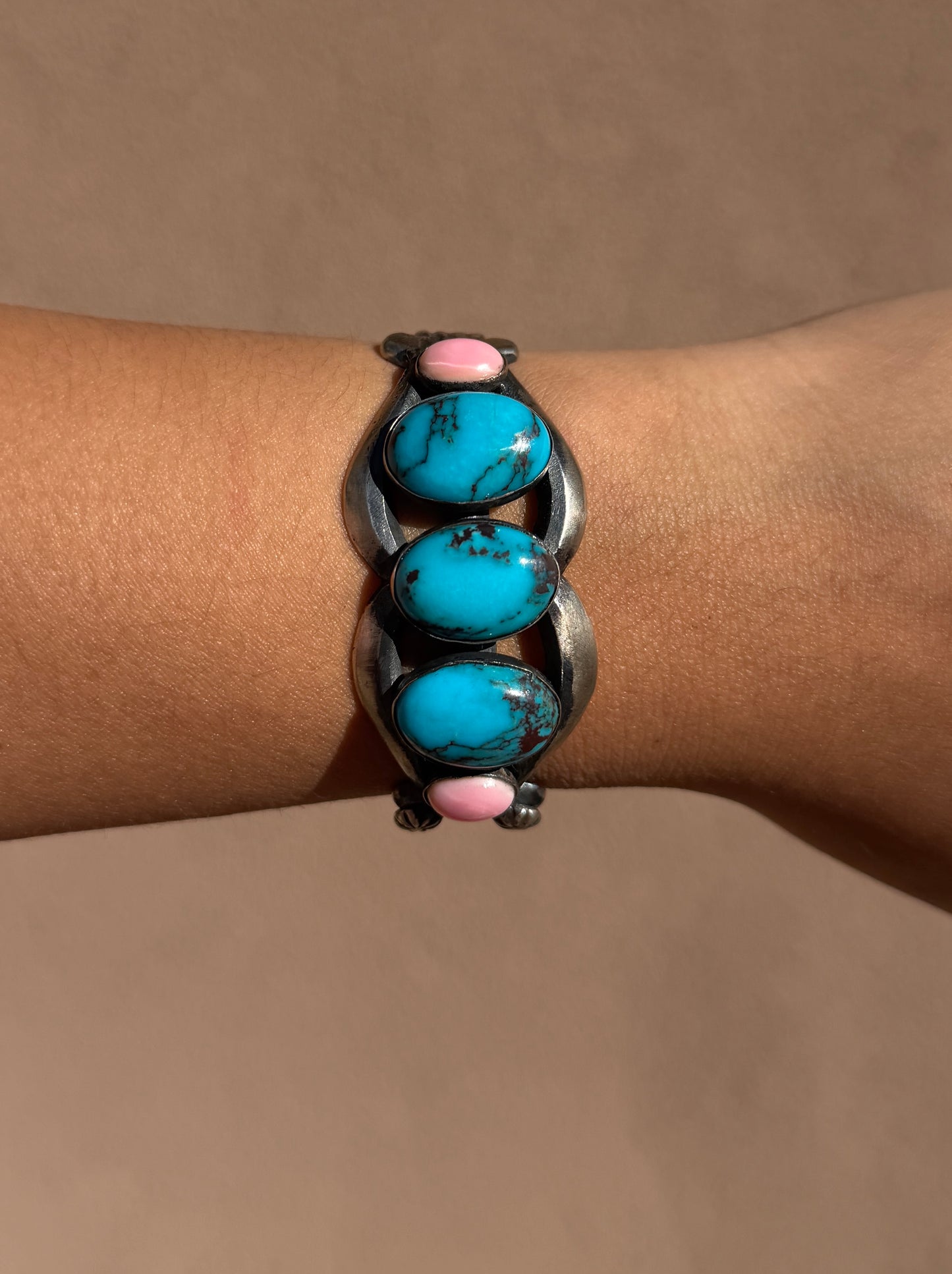 Chimney Butte TQ & Pink conch cuff