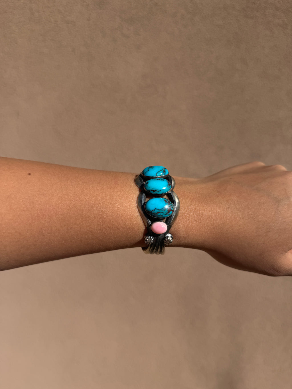 Chimney Butte TQ & Pink conch cuff