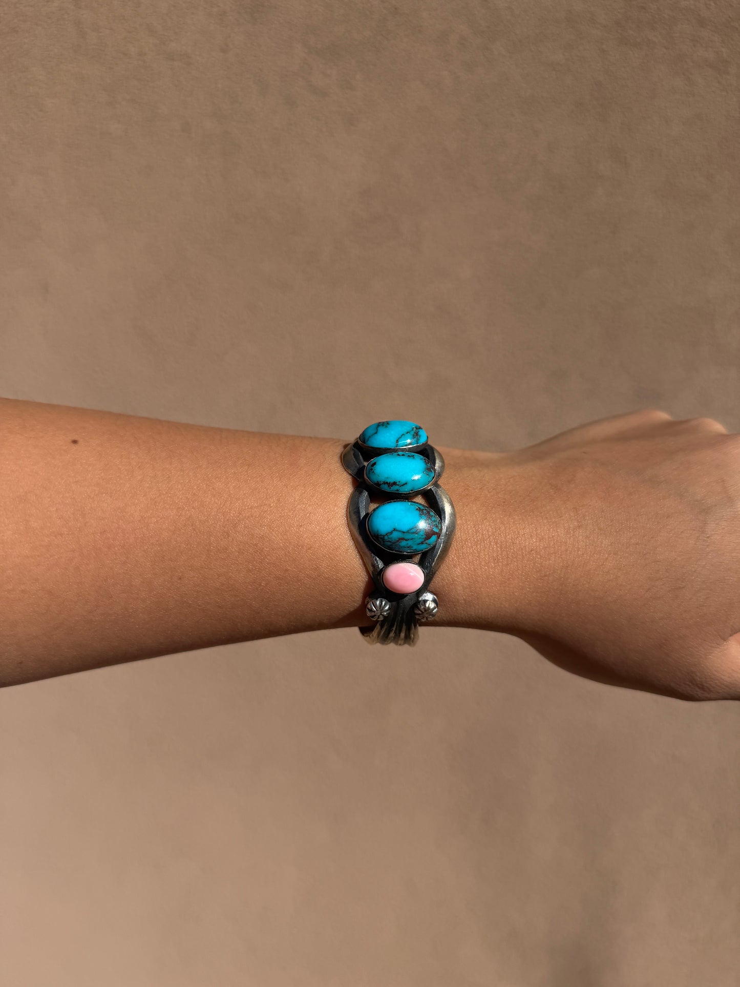 Chimney Butte TQ & Pink conch cuff