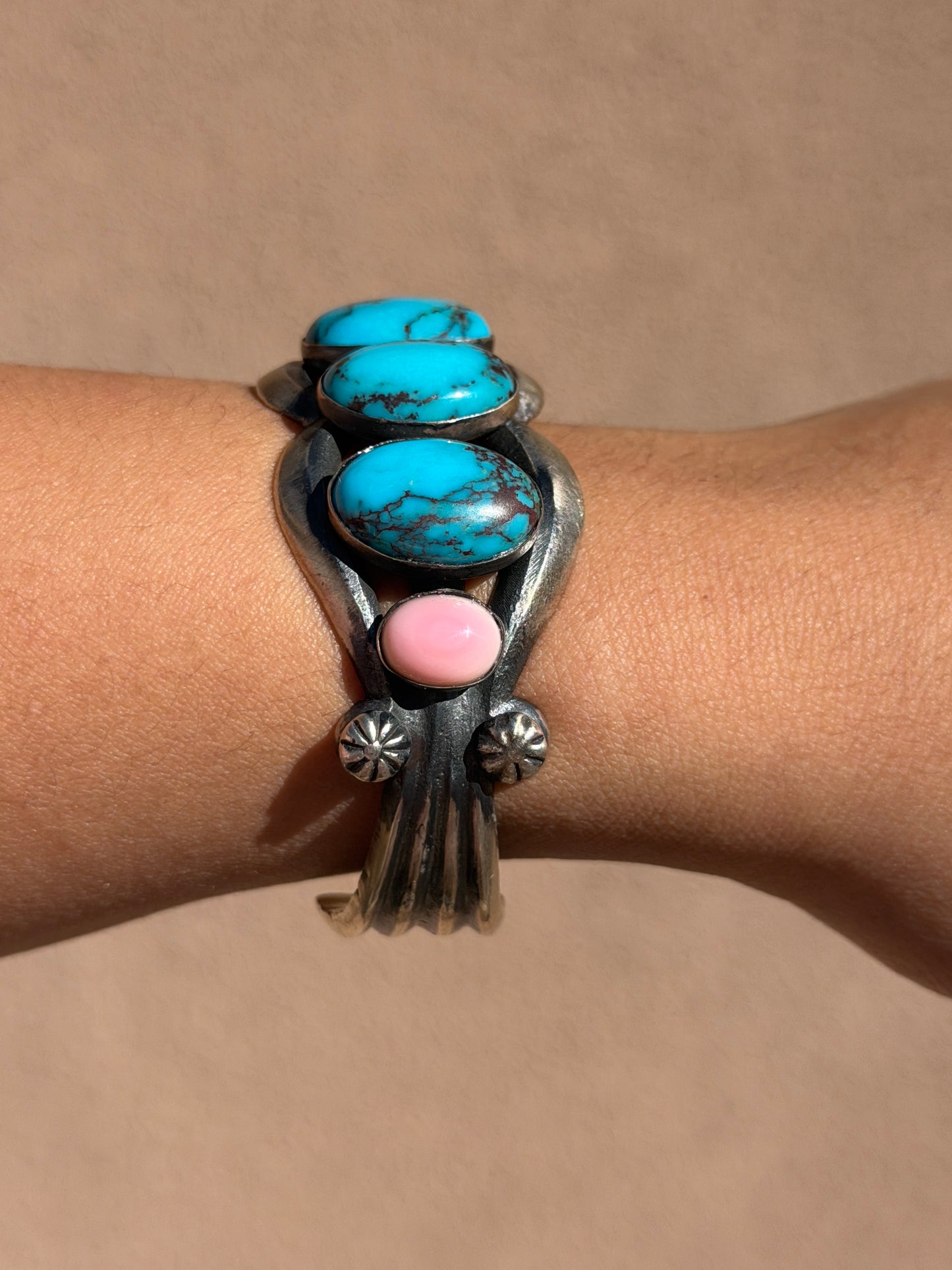 Chimney Butte TQ & Pink conch cuff