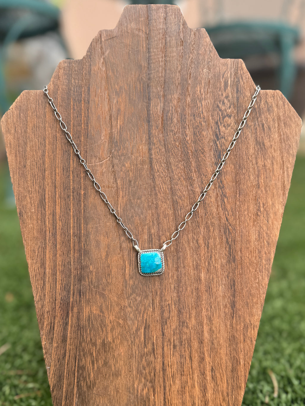 Square Turquoise  Mini Bar Necklace