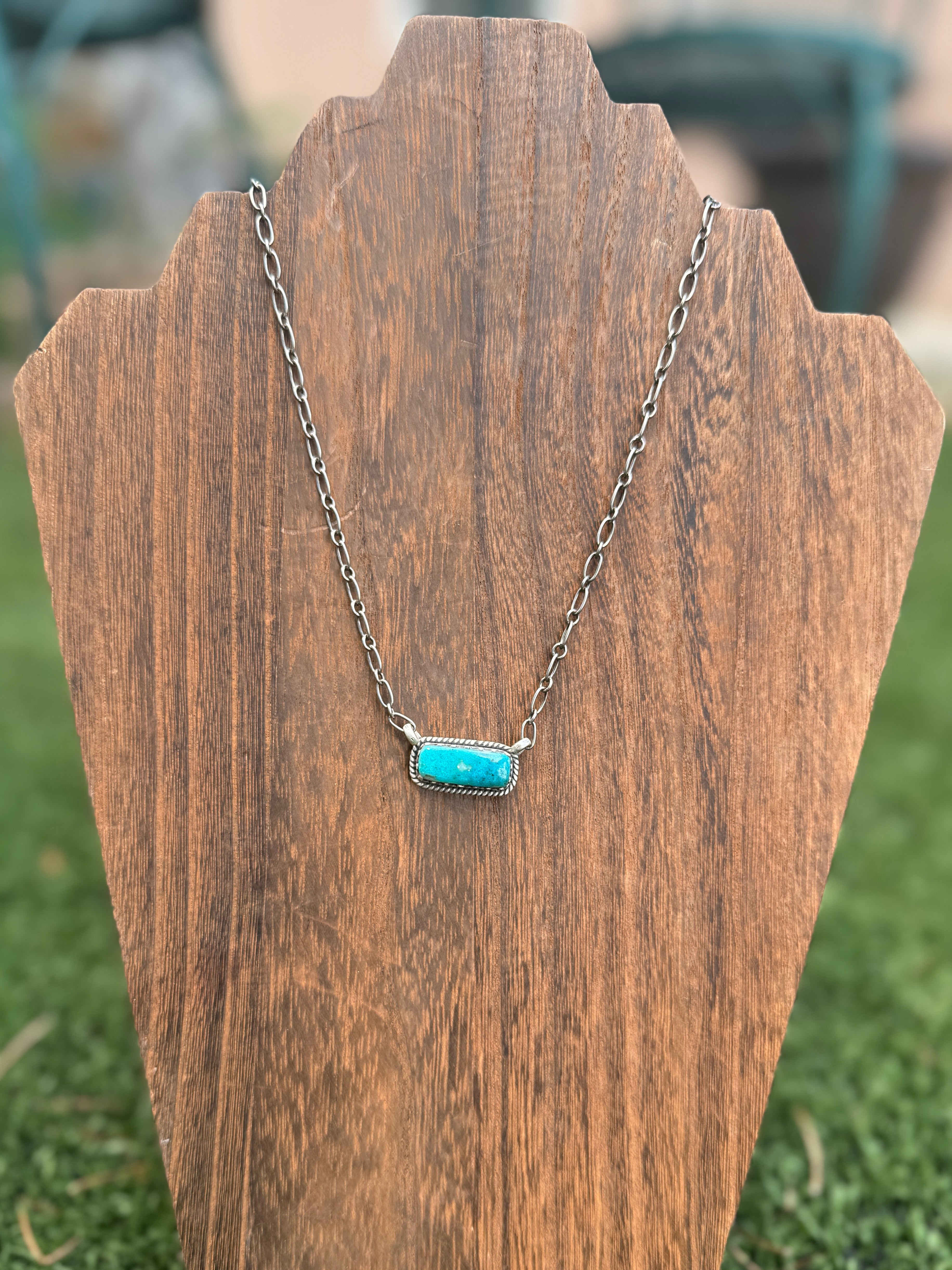 Turquoise Rectangle Bar Necklace