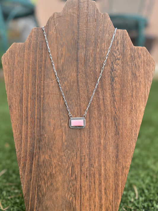 Mini pink conch bar necklace