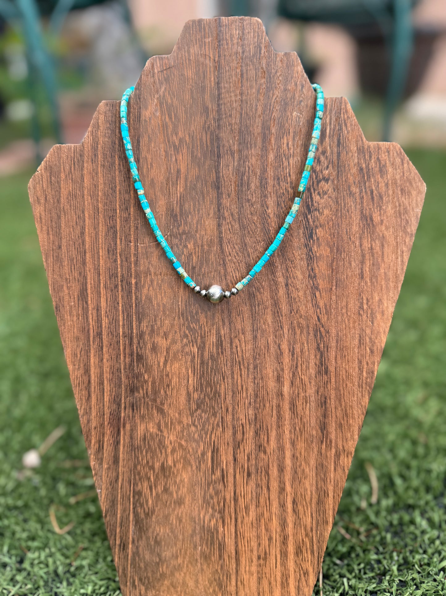 Turquoise heishi choker necklace