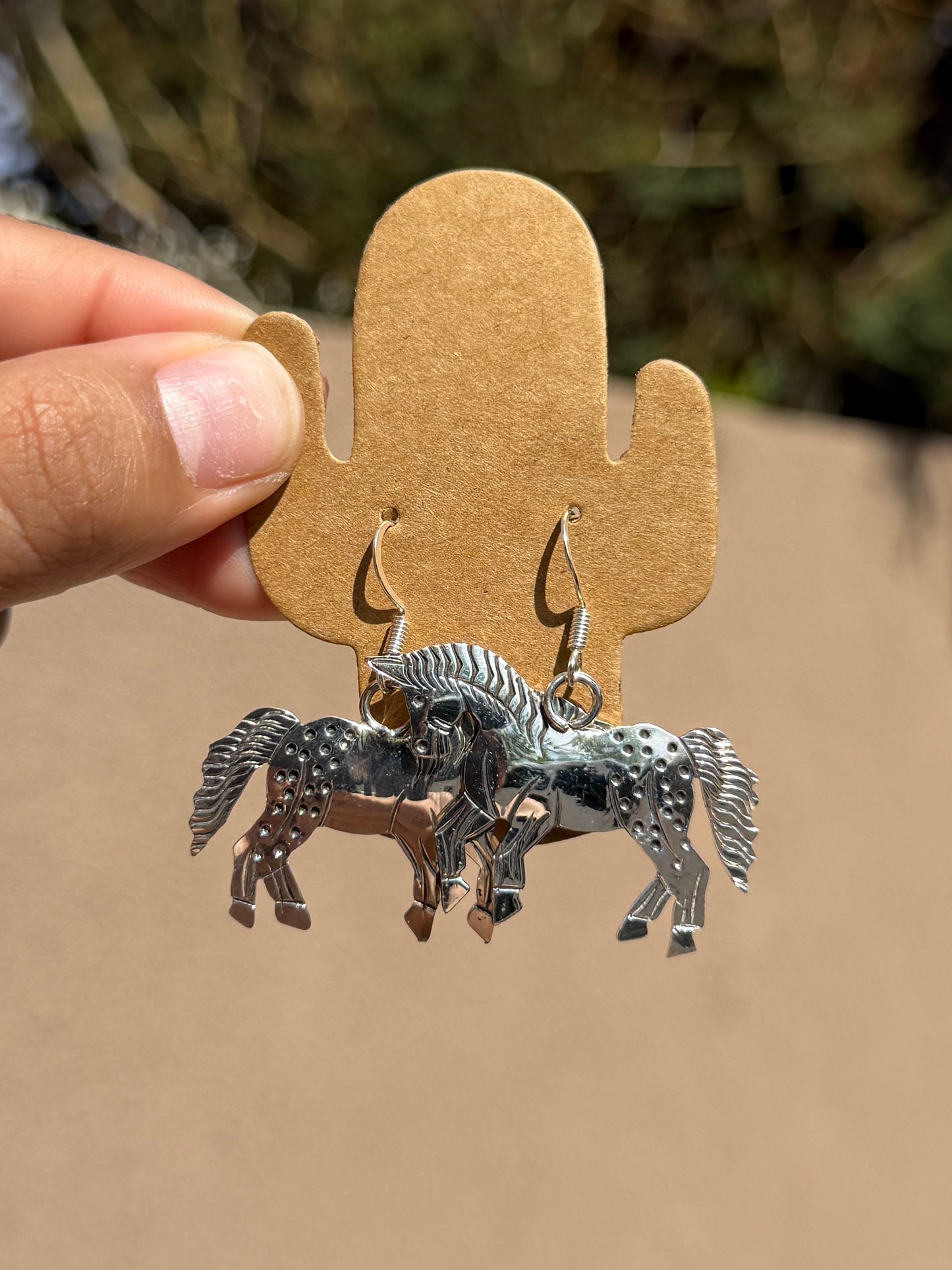 Louise Yazzie Silver horse earrings