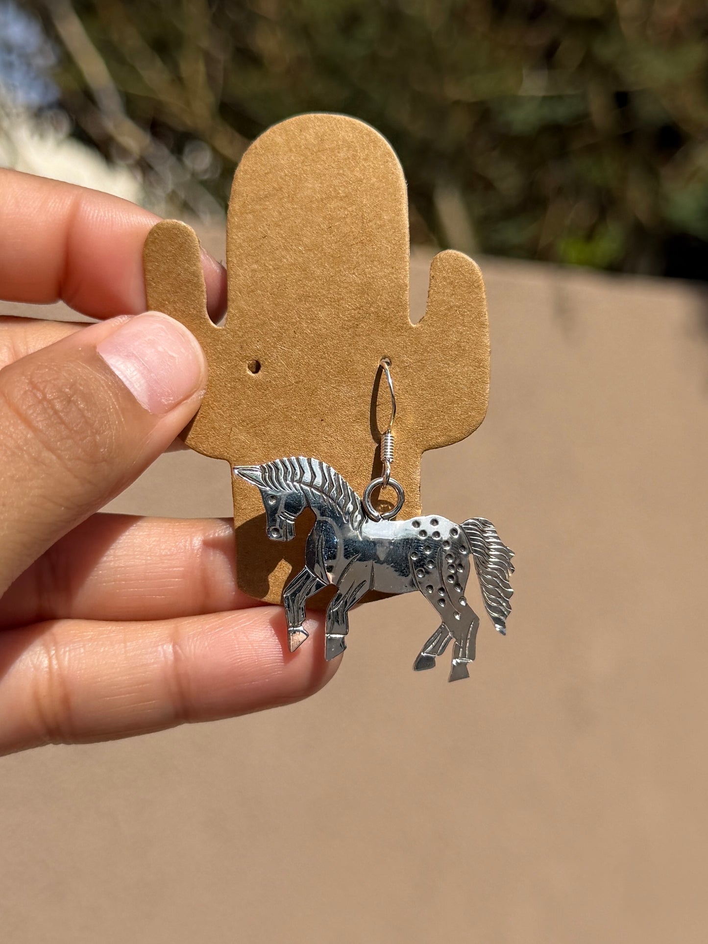 Louise Yazzie Silver horse earrings