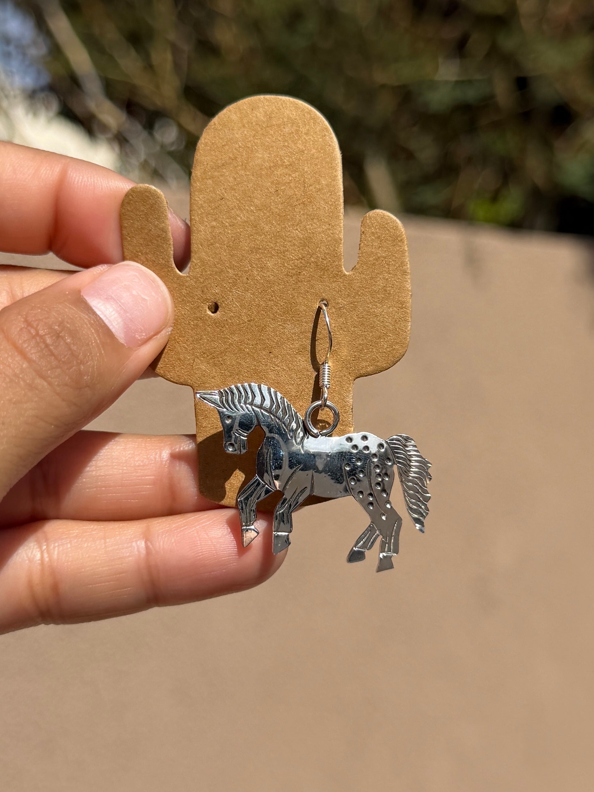Louise Yazzie Silver horse earrings