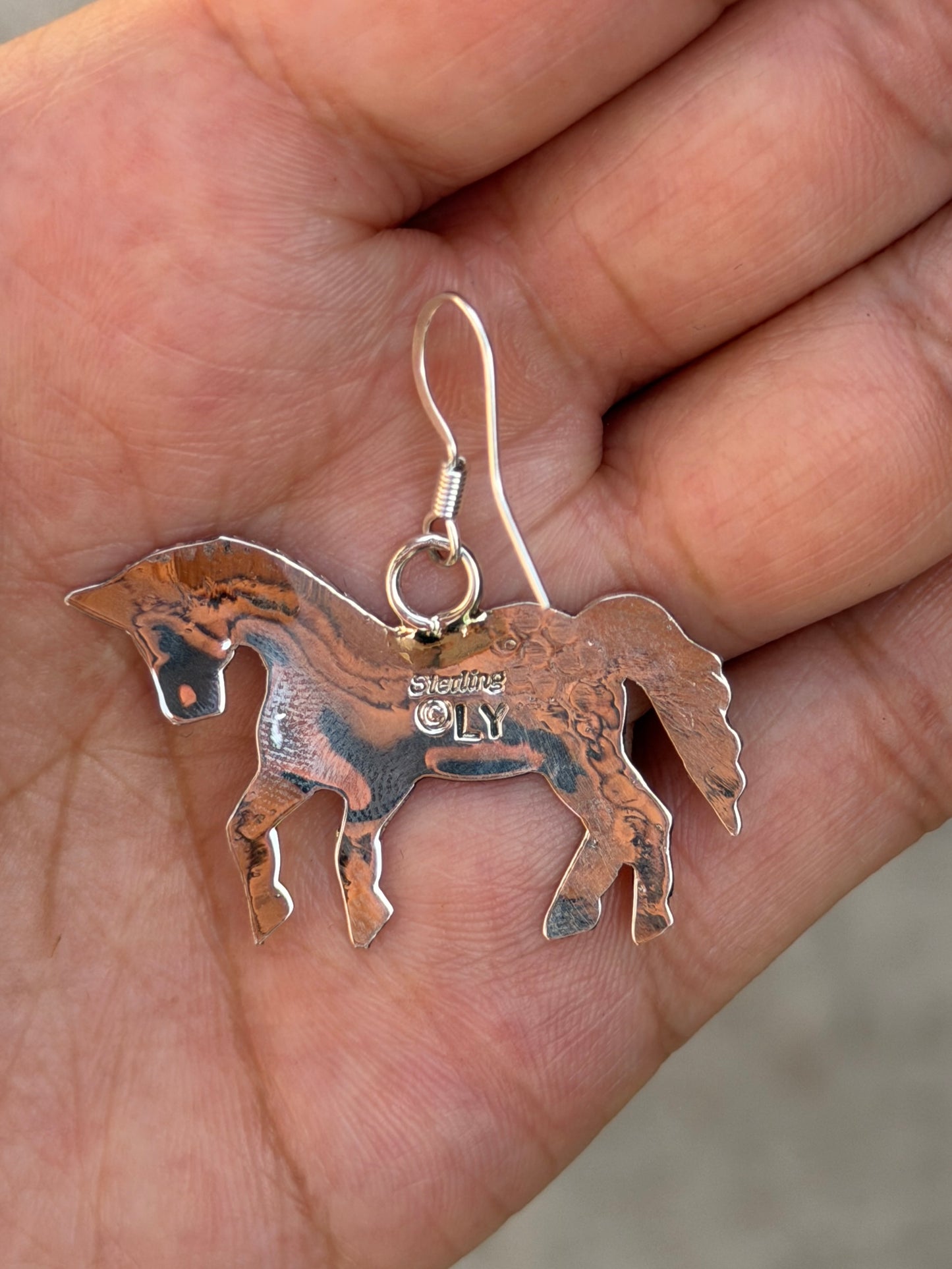 Louise Yazzie Silver horse earrings