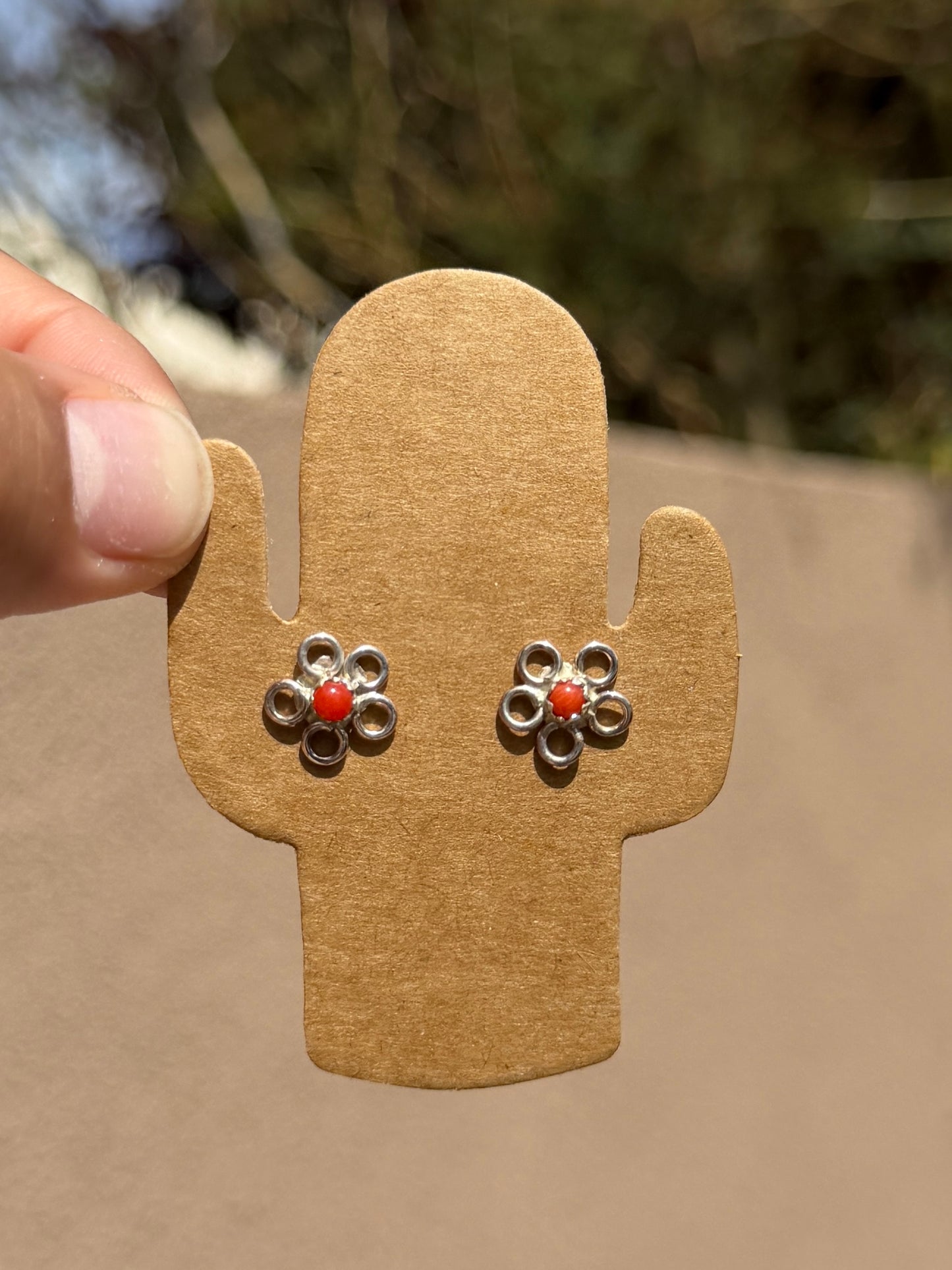 Silvia Chee flower & red coral studs