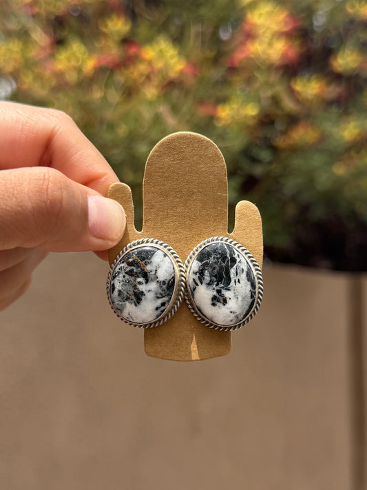 T Smith White buffalo round earrings