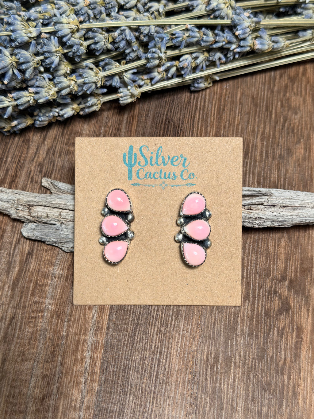 Hiram Largo 3 Stone Pink Conch Studs