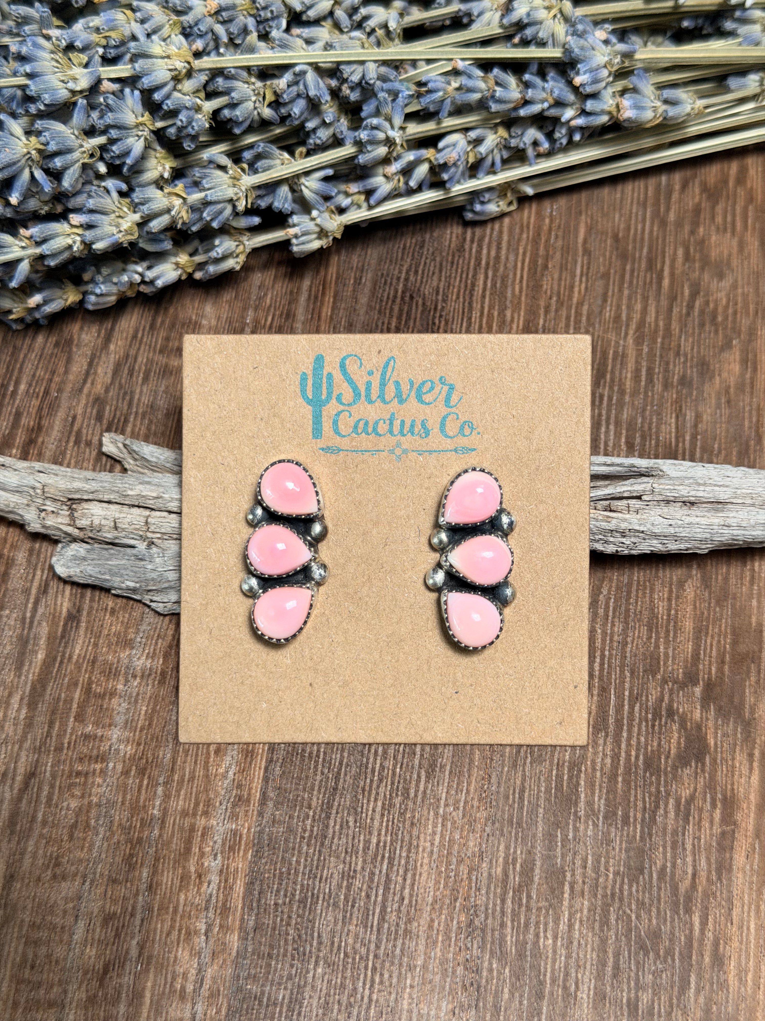 Hiram Largo 3 Stone Pink Conch Studs