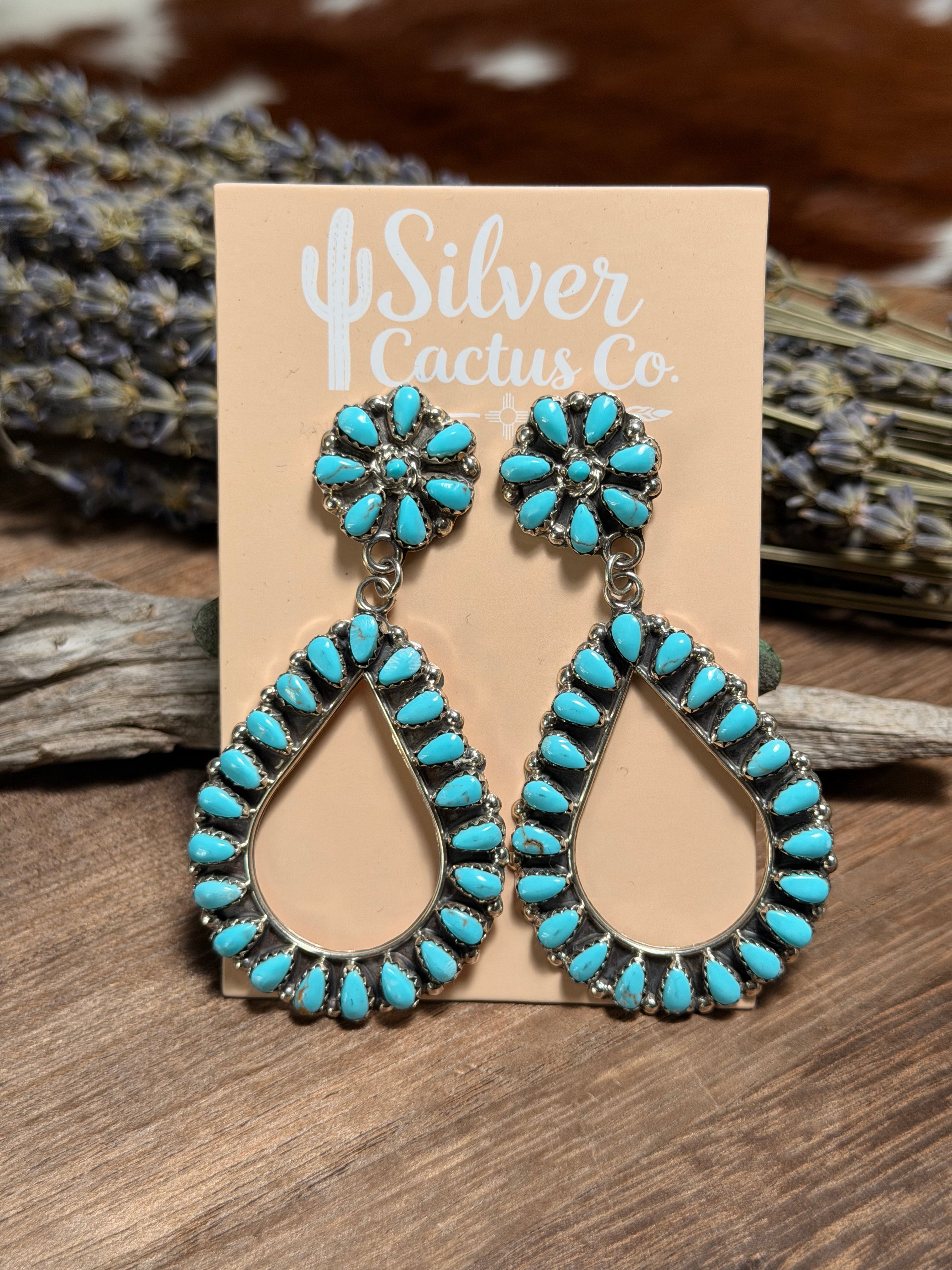 Kingman Turquoise Cluster Dangle Earrings