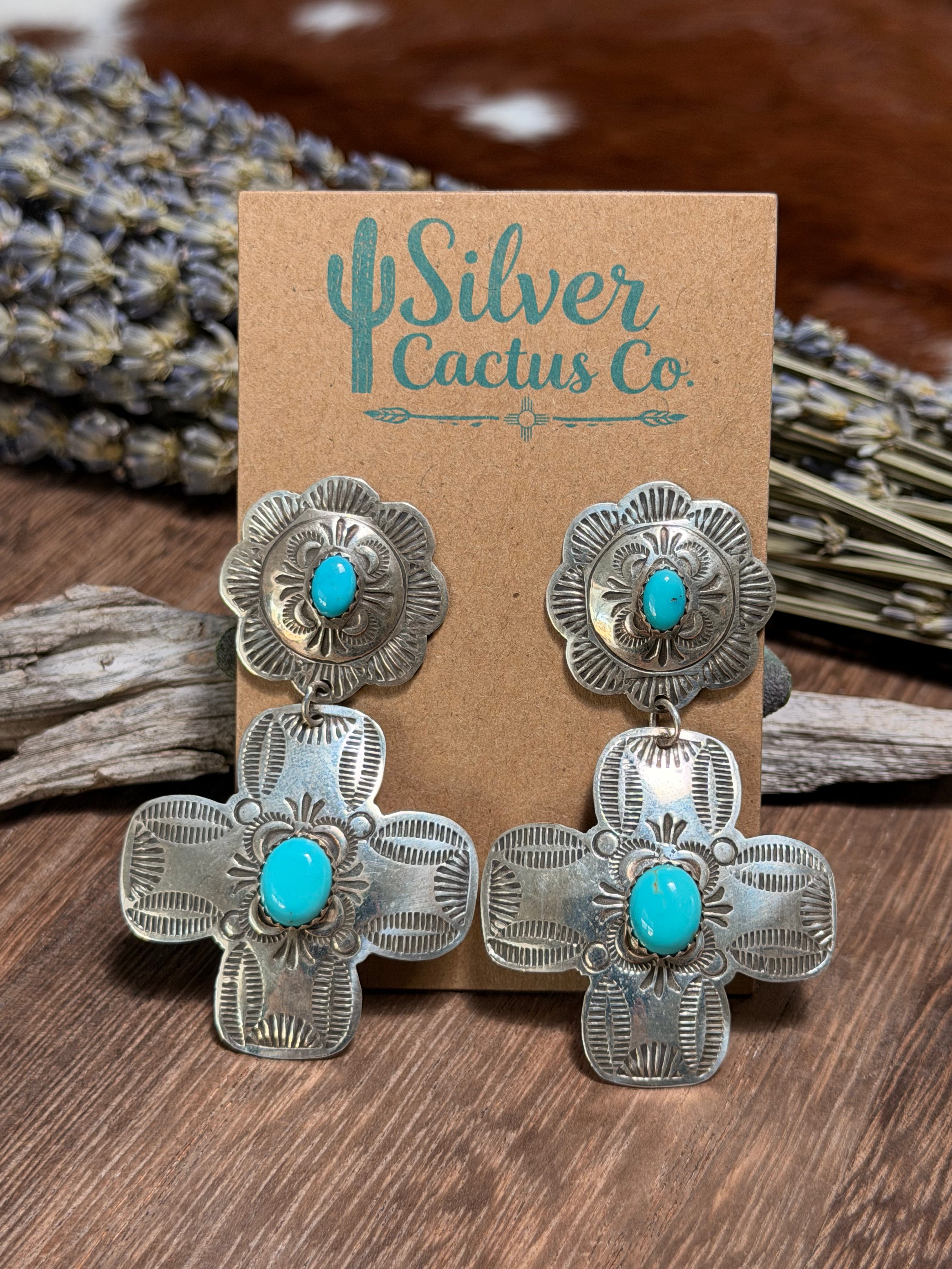 Bertha Begay Kingman Cross and Flower Earrings